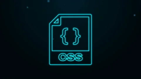 Glowing neon line CSS file document. Download css button icon isolated on black Stock Footage 139476315