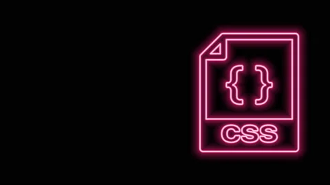 Glowing neon line CSS file document. Download css button icon isolated on black Stock Footage 140826549