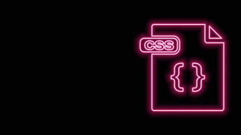 Glowing neon line CSS file document. Download css button icon isolated on black Stock Footage 141010956