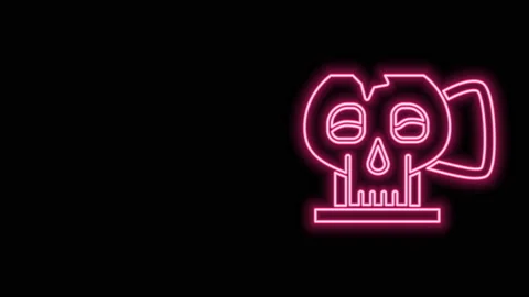 Glowing neon line Cup from the skull icon isolated on black background. 4K Video Stock Footage 141093377