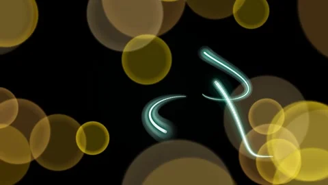 Glowing Neon Line Dancing Among Golden Circles. Stock-Footage 329928328