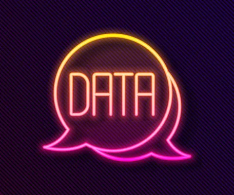 Glowing neon line Data analysis icon isolated on black background. Business data Illustrazione stock