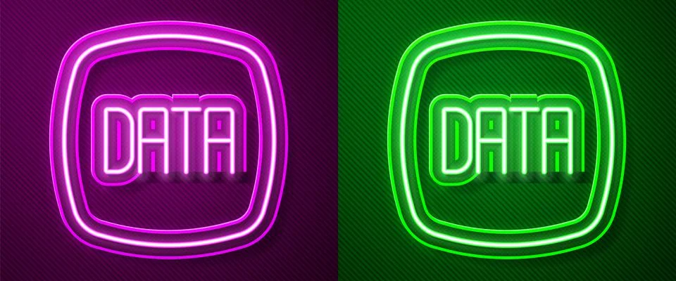 Glowing neon line Data analysis icon isolated on purple and green background Stock Illustration