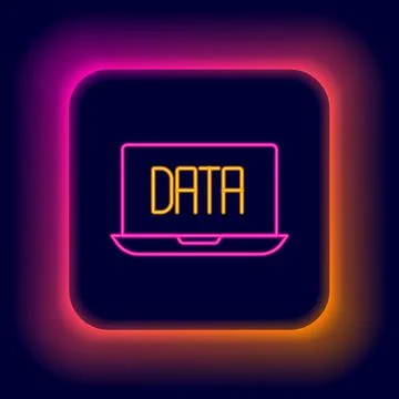 Glowing neon line Data analysis icon isolated on black background. Business data Illustrazione stock