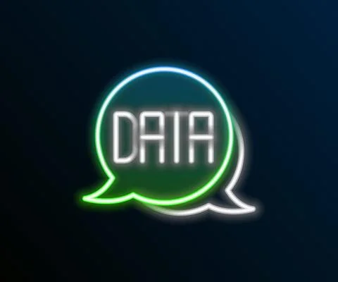 Glowing neon line Data analysis icon isolated on black background. Business data Stock Illustration