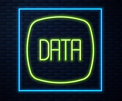 Glowing neon line Data analysis icon isolated on brick wall background. Business Illustrazione stock