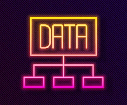 Glowing neon line Data analysis icon isolated on black background. Business d Stock Illustration