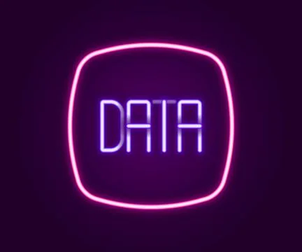 Glowing neon line Data analysis icon isolated on black background. Business d Illustrazione stock