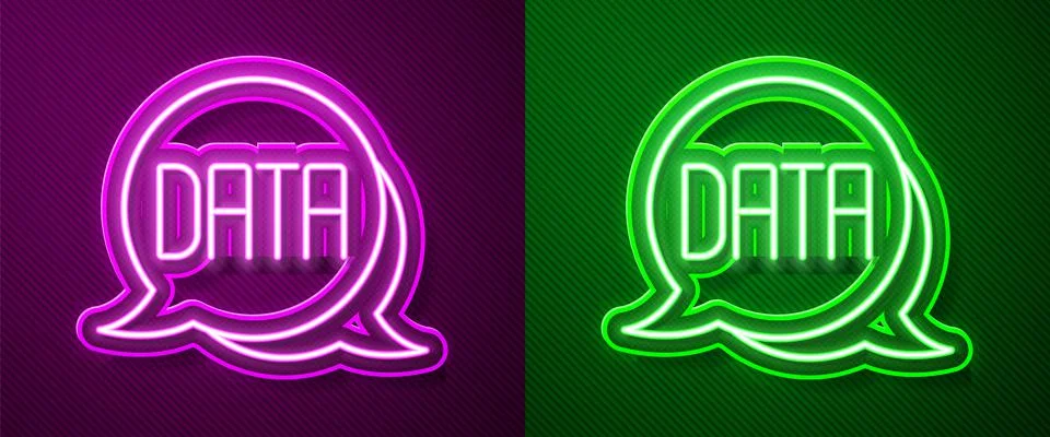 Glowing neon line Data analysis icon isolated on purple and green background. Stock Illustration
