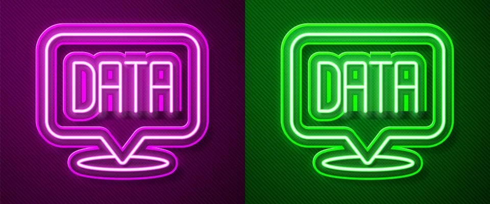 Glowing neon line Data analysis icon isolated on purple and green background Stock Illustration