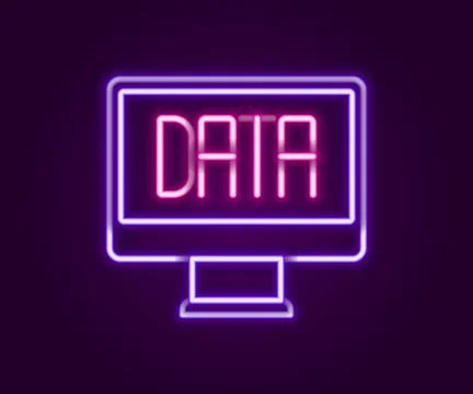 Glowing neon line Data analysis icon isolated on black background. Business data Stock Illustration