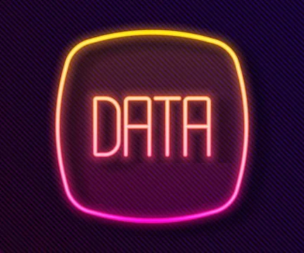 Glowing neon line Data analysis icon isolated on black background. Business data 스톡 일러스트