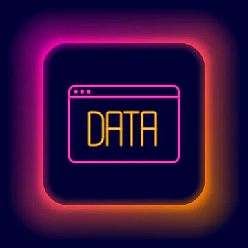 Glowing neon line Data analysis icon isolated on black background. Business data 스톡 일러스트