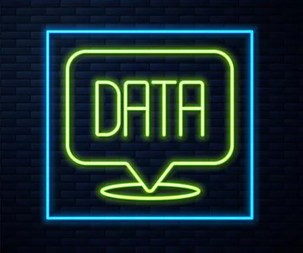 Glowing neon line Data analysis icon isolated on brick wall background. Business 스톡 일러스트