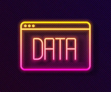 Glowing neon line Data analysis icon isolated on black background. Business.. Stock Illustration