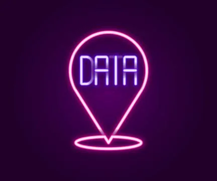 Glowing neon line Data analysis icon isolated on black background. Business.. Illustrazione stock