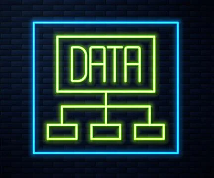 Glowing neon line Data analysis icon isolated on brick wall background. Bus.. Stock Illustration