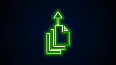 Glowing neon line Data export icon isolated on black background. 4K Video motion Stock Footage 144413499