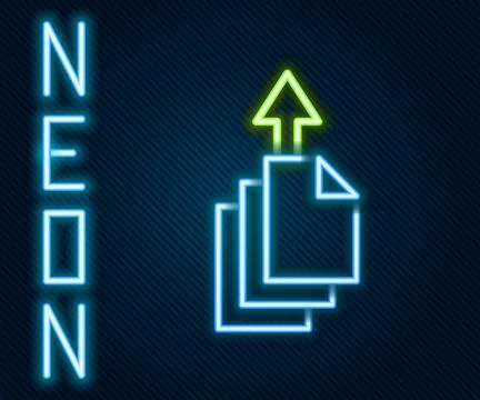 Glowing neon line Data export icon isolated on black background. Colorful Stock Illustration