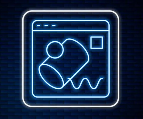 Glowing neon line Data visualisation icon isolated on brick wall background.  Illustrazione stock