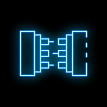 Glowing neon line database icon isolated on black background. Modern data t.. Illustrazione stock