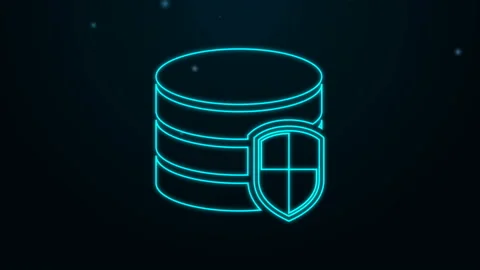 Glowing neon line Database protection icon isolated on black background. Secure Stock Footage 139444890