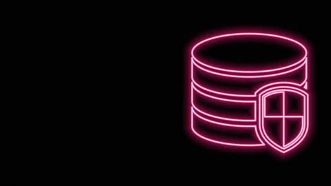 Glowing neon line Database protection icon isolated on black background. Secure Stock Footage 140764471