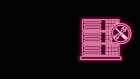 Glowing neon line Database server with screwdriver and wrench icon isolated on Stock Footage 140889779
