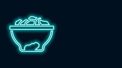 Glowing neon line Date fruit in bowl icon isolated on black background. 4K Video Stock Footage 156373138