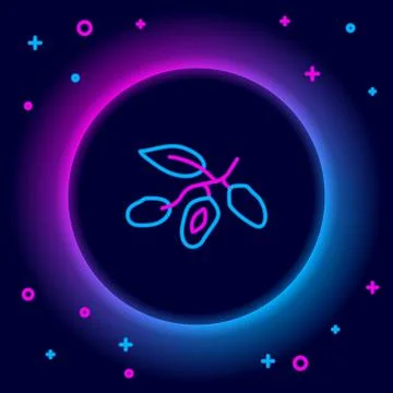 Glowing neon line Date fruit icon isolated on black background. Colorful outline 스톡 일러스트