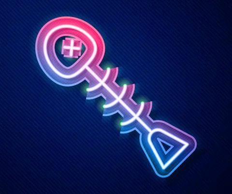 Glowing neon line Dead fish icon isolated on blue background. Vector Stock Illustration
