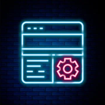 Glowing neon line Debugging icon isolated on brick wall background. Debugging Stock Illustration