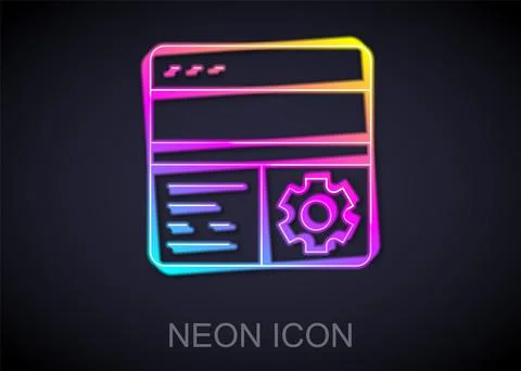 Glowing neon line Debugging icon isolated on black background. Debugging tool Illustrazione stock