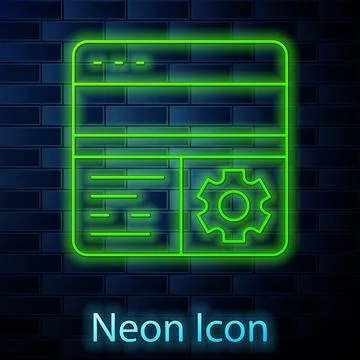 Glowing neon line Debugging icon isolated on brick wall background. Debugging Stock Illustration