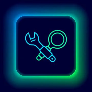 Glowing neon line Debugging icon isolated on black background. Debugging tool Stock Illustration