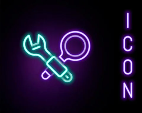 Glowing neon line Debugging icon isolated on black background. Debugging tool イラスト素材