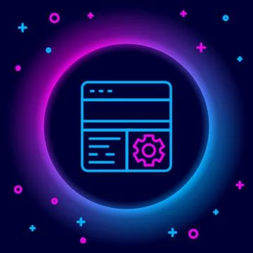 Glowing neon line Debugging icon isolated on black background. Debugging tool 스톡 일러스트