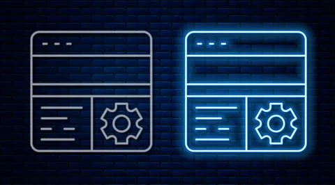 Glowing neon line Debugging icon isolated on brick wall background. Debugging Stock Illustration