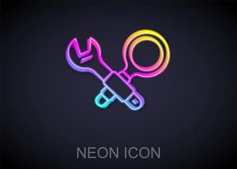 Glowing neon line Debugging icon isolated on black background. Debugging tool イラスト素材