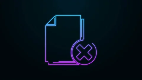 Glowing neon line Delete file document icon isolated on black background Stock Footage 140158876