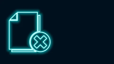 Glowing neon line Delete file document icon isolated on black background Video stock 141826697