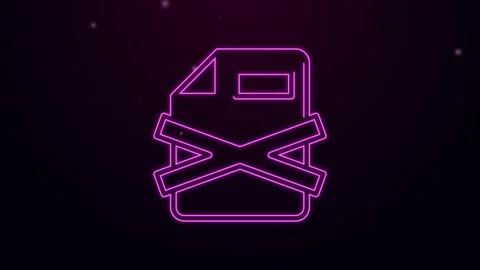 Glowing neon line Delete file document icon isolated on black background Video stock 159290335