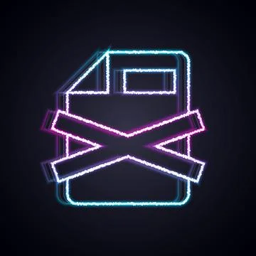 Glowing neon line Delete file document icon isolated on black background Illustrazione stock