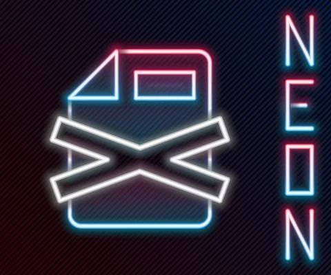 Glowing neon line Delete file document icon isolated on black background Stock Illustration