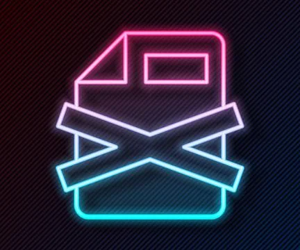 Glowing neon line Delete file document icon isolated on black background Stock Illustration