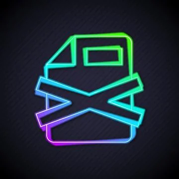 Glowing neon line Delete file document icon isolated on black background イラスト素材
