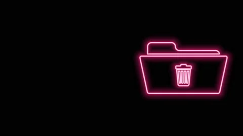 Glowing neon line Delete folder icon isolated on black background. Folder with Stock Footage 140817105