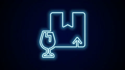 Glowing neon line Delivery package box with fragile content symbol of broken Stock Footage 227332001