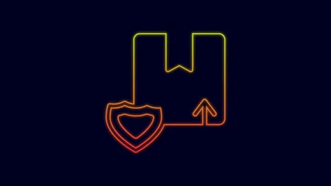 Glowing neon line Delivery security with shield icon isolated on blue background Stock Footage 227194221
