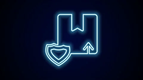 Glowing neon line Delivery security with shield icon isolated on black Stock Footage 227332094